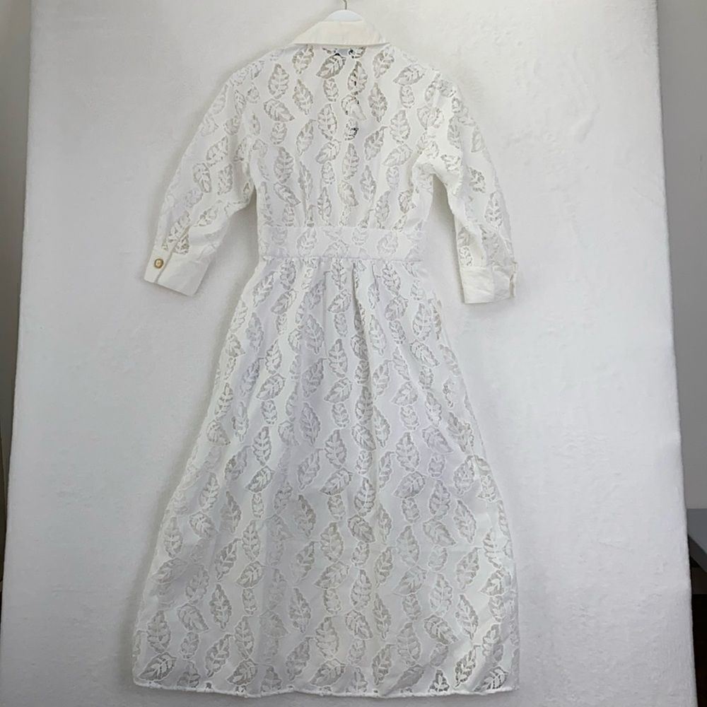 Sandro Zenali White Lace with Leaf Pattern MIDI Dress - Picture 6 of 8